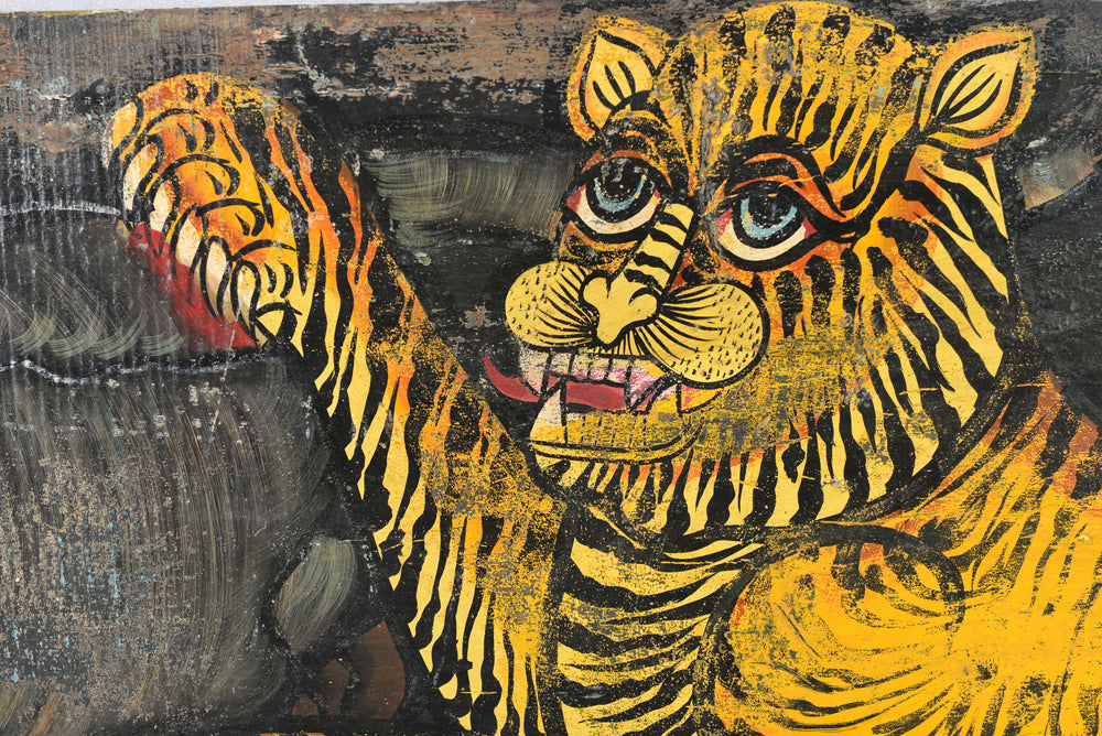 India breites Wandbild mit klassischem Tiger Motiv Asien Kunst Dekoration