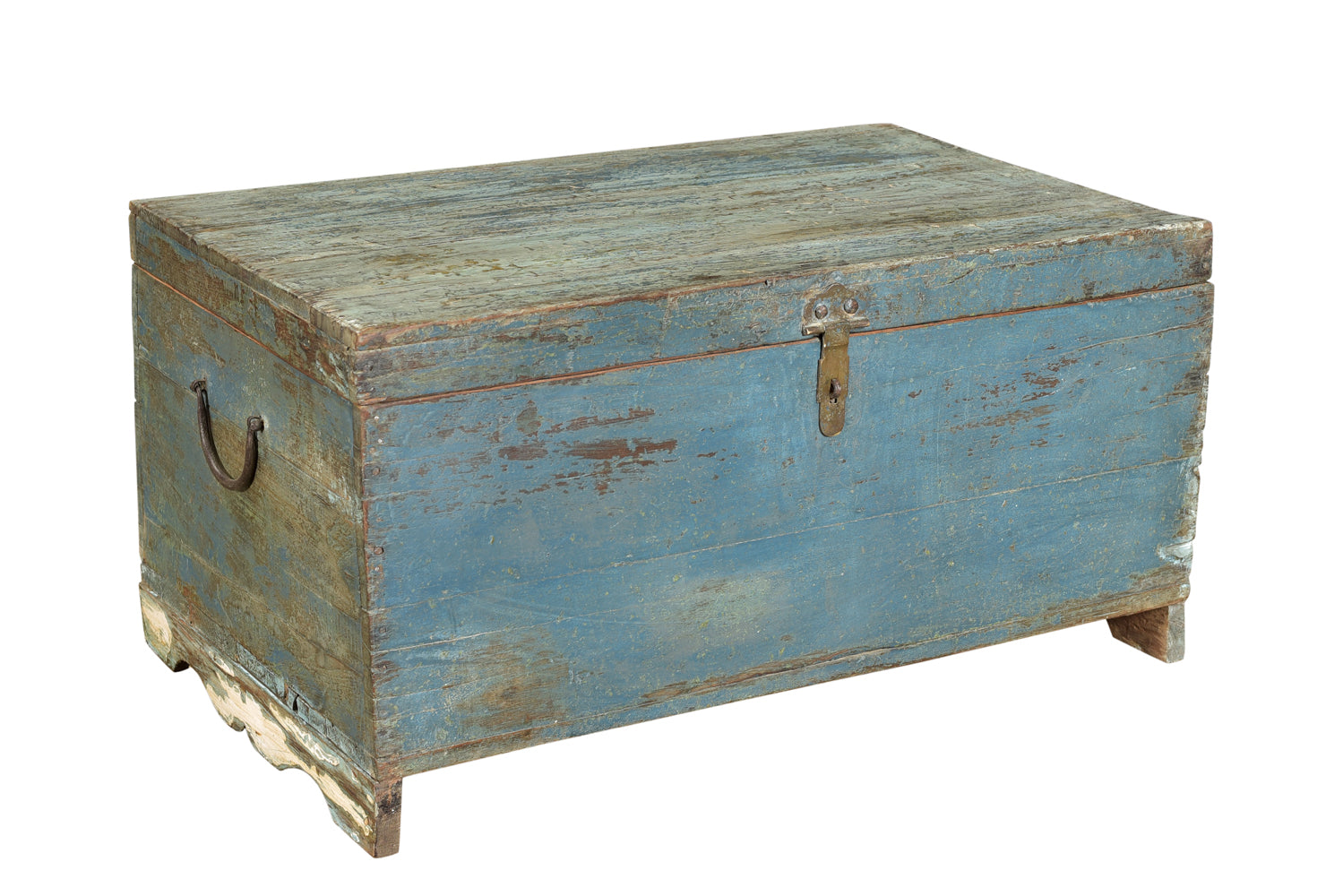 Indien 1950 kleine hellblaue Truhe Kassette Box Metallbeschlag Goa