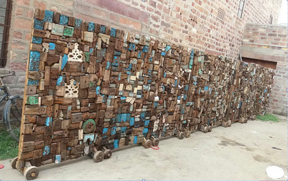 Indien massiver Raumteiler Teak VI-ED-023 antike Bruchstücke