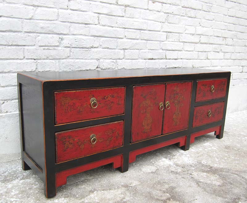 China Lowboard flache Anrichte ideal fuer Flachbildschirm Pinie schwarz braun 