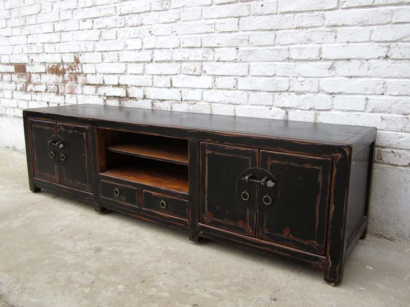 China Lowboard flache Anrichte ideal fuer TV Flatscreen dunkelbraune Pinie