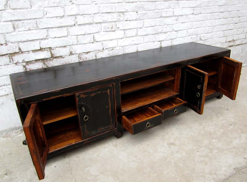 China Lowboard flache Anrichte ideal fuer TV Flatscreen dunkelbraune Pinie