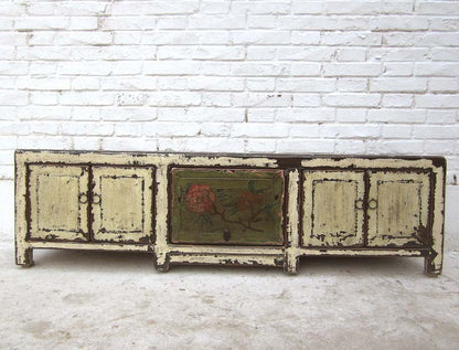China shabby chic Lowboard flache Anrichte fuer TV Flachbildschirm Pinie antikweiss