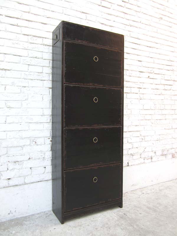 China Schuhschrank schwarz lackiert 4 breite Faecher und seitliche Schuebe