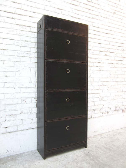 China Schuhschrank schwarz lackiert 4 breite Faecher und seitliche Schuebe