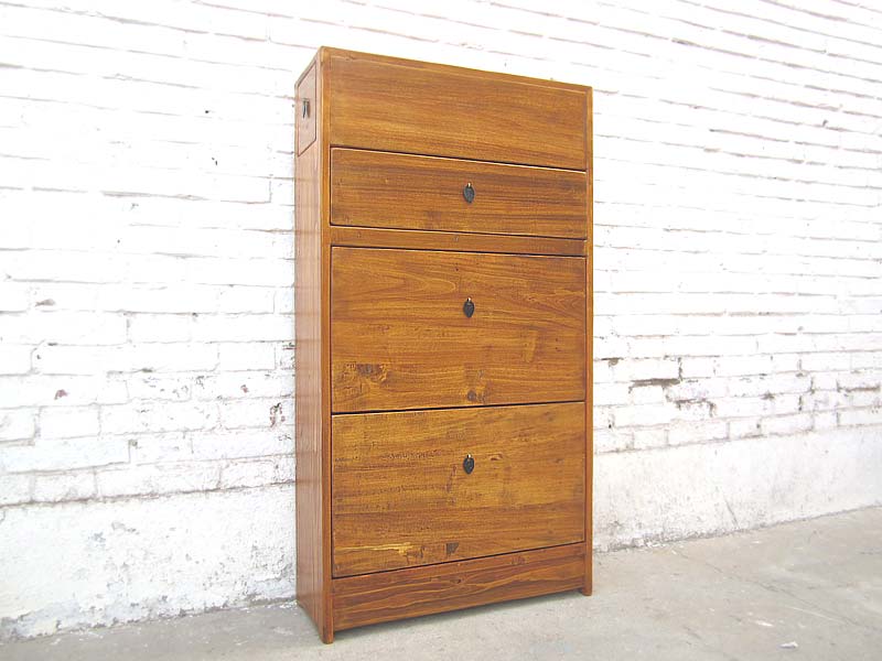 China cottage style Flur Kommode Schuhschrank seitliche Schübe hellbraunes Vollholz