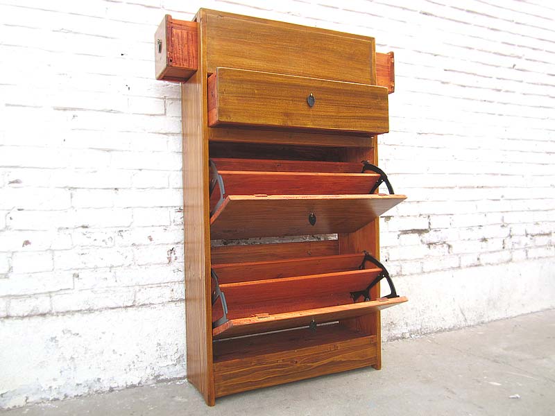 China cottage style Flur Kommode Schuhschrank seitliche Schübe hellbraunes Vollholz