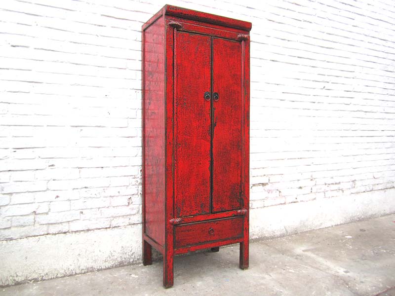 China hohe Kommode Kredenz Garderobenschrank rotbraun heavy used optic