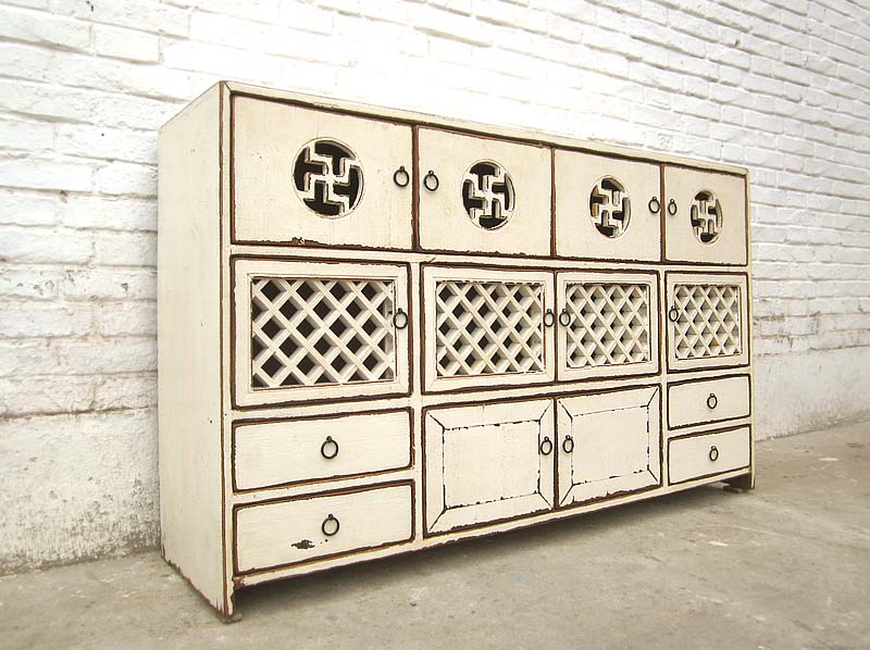 Asien Tibet Kommode Sideboard herrliche Dekore schneeweiß Pinie