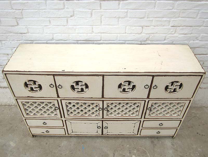 Asien Tibet Kommode Sideboard herrliche Dekore schneeweiß Pinie