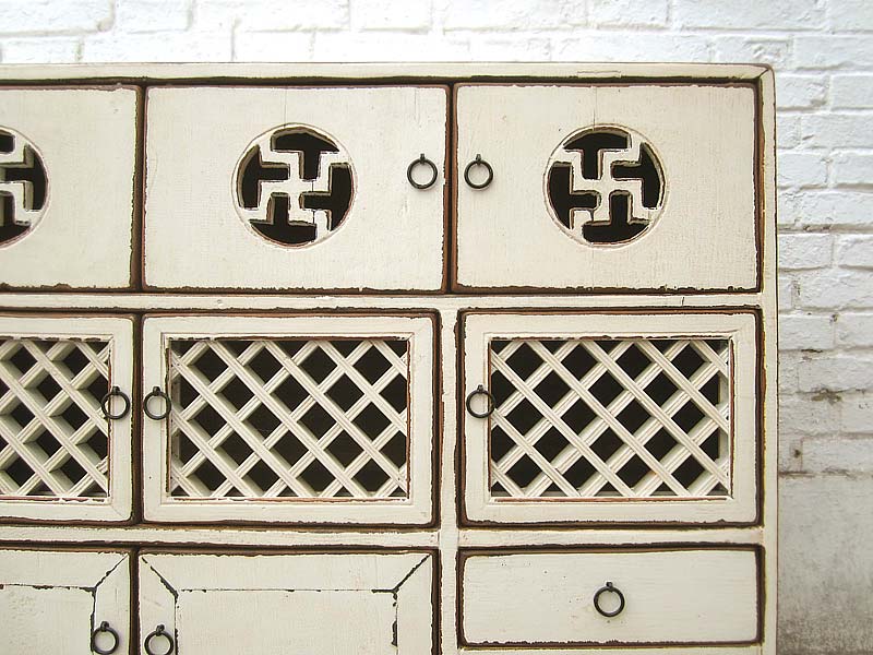 Asien Tibet Kommode Sideboard herrliche Dekore schneeweiß Pinie