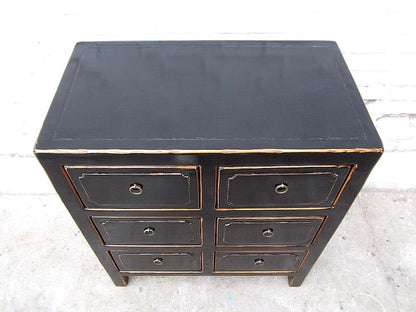 China klassische Kommode sechs Schübe Sideboard antikschwarz Pinie