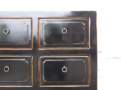 China klassische Kommode sechs Schübe Sideboard antikschwarz Pinie