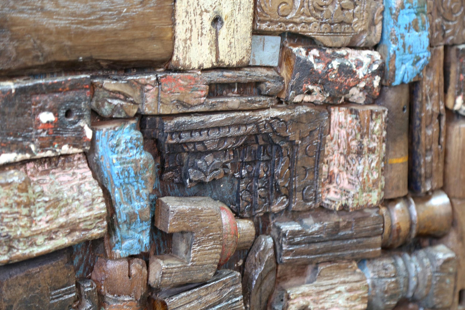 Indien massiver Raumteiler Teak VI-ED-023 antike Bruchstücke