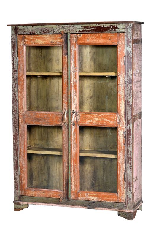 Indien hohe Glasvitrine aus Laden dunkles Holz mit 3 Einlegeböden