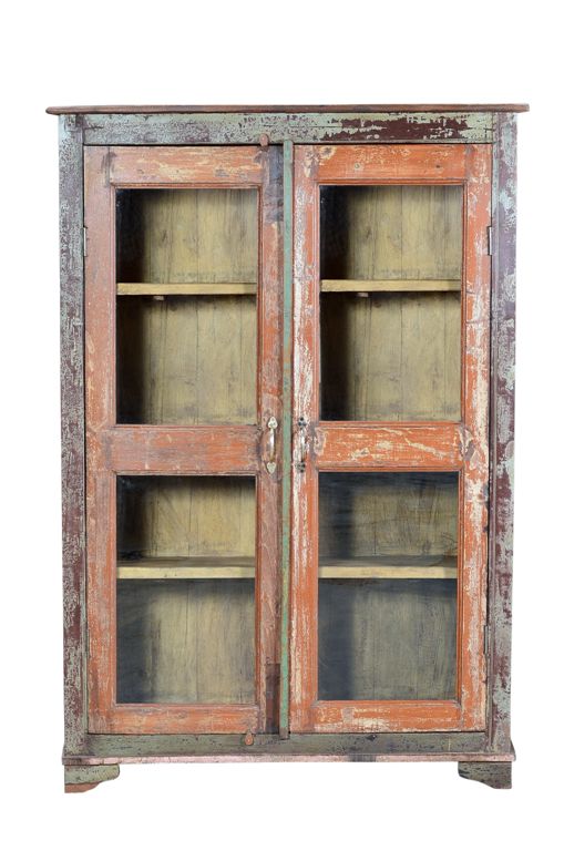 Indien hohe Glasvitrine aus Laden dunkles Holz mit 3 Einlegeböden