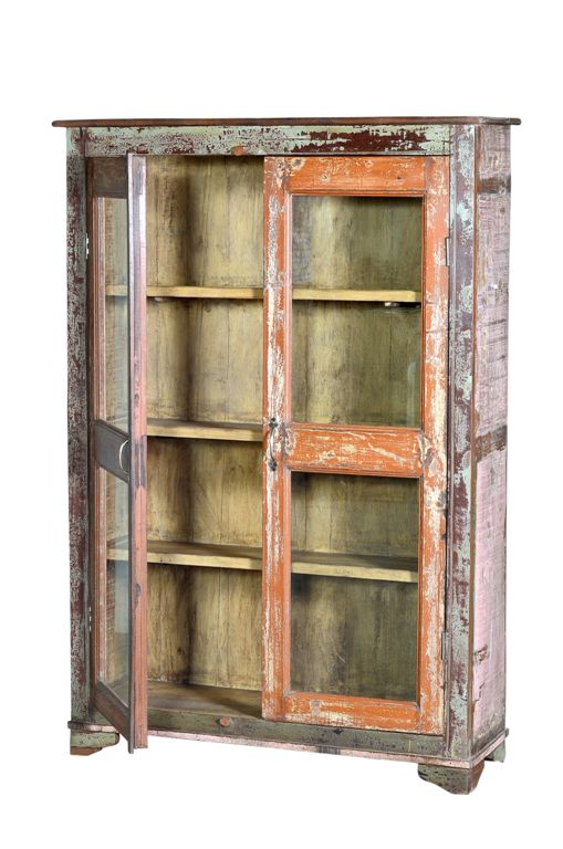 Indien hohe Glasvitrine aus Laden dunkles Holz mit 3 Einlegeböden