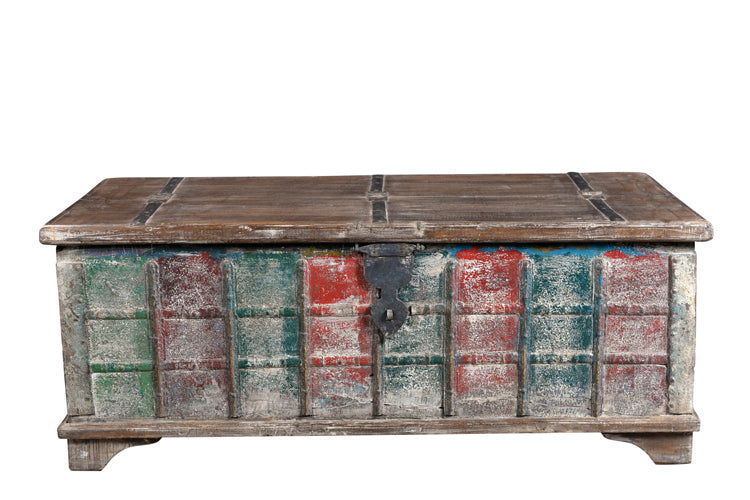 Couchtisch Truhe niedrig shabby chic aus Altholz bunt Indien Luxury Park