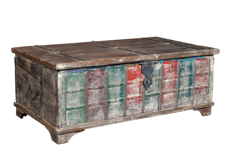 Couchtisch Truhe niedrig shabby chic aus Altholz bunt Indien Luxury Park