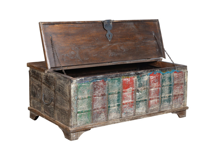 Couchtisch Truhe niedrig shabby chic aus Altholz bunt Indien Luxury Park