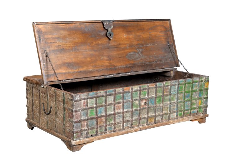 Couchtisch flach Cassettenoptik Altholz India.Luxury Park