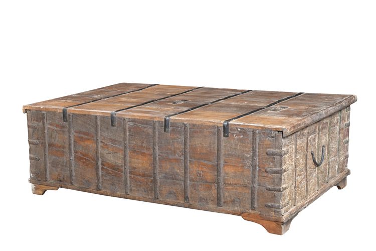 Couchtisch flach Cassettenoptik Altholz India.Luxury Park