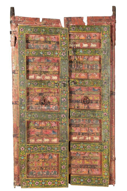 Aufwendig bemalte Holztür aus Rajasthan 