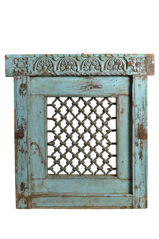 Echtes indisches Jali Fenster in Türkis (insg. 3x verfügbar)