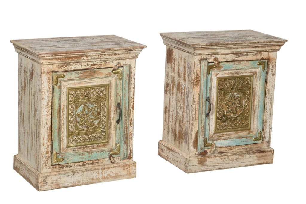 Indien 1950 2x kleine Kommode Nachschrank Bett-Tisch Rajasthan