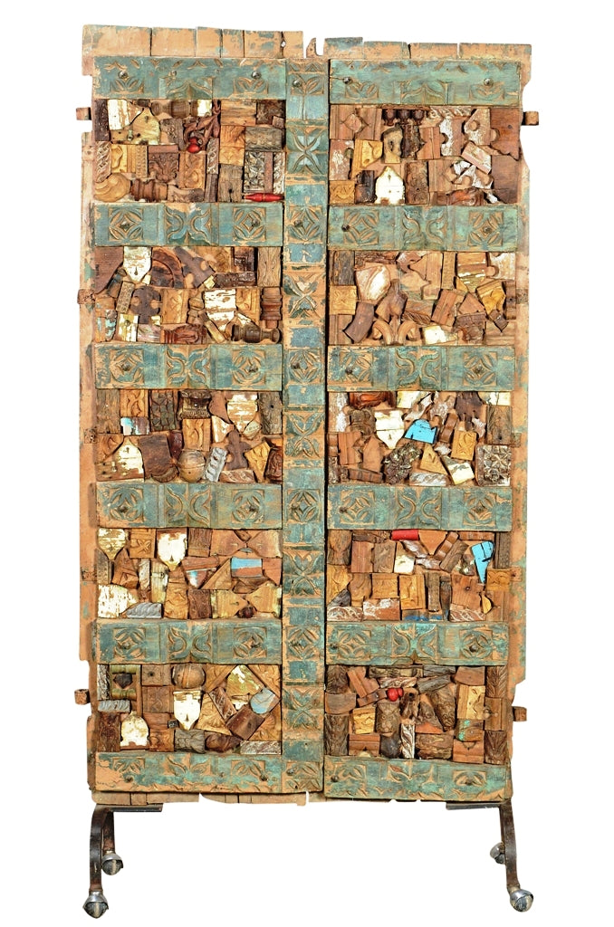 Indien außergewöhnliche Tür als Standbild Skulptur  Paravent Raumteiler Rajasthan 