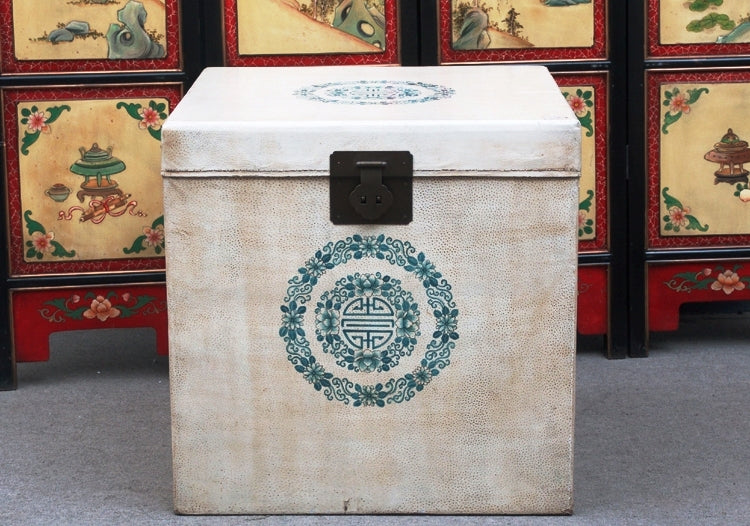 China Würfel Truhe Box kubisch weiße Oberfläche und Blumenmotiv Ulme
