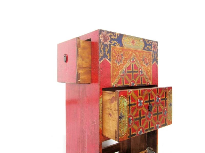 XS Schuhschrank mit Tibetansicher Bemalung 2x Fächer + seitliche Schübe nur by Luxury-Park