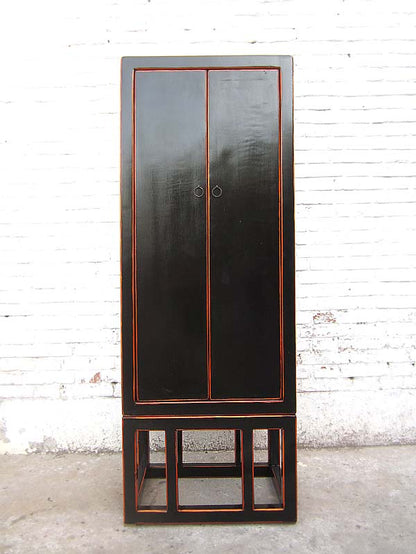 China schlanker Schrank schwarzer Lack Kolonialstil Pinie