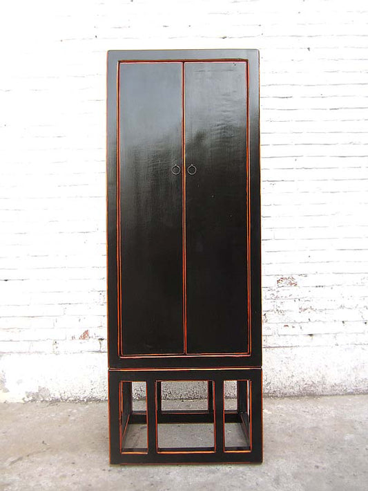 China schlanker Schrank schwarzer Lack Kolonialstil Pinie