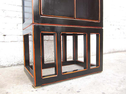China schlanker Schrank schwarzer Lack Kolonialstil Pinie
