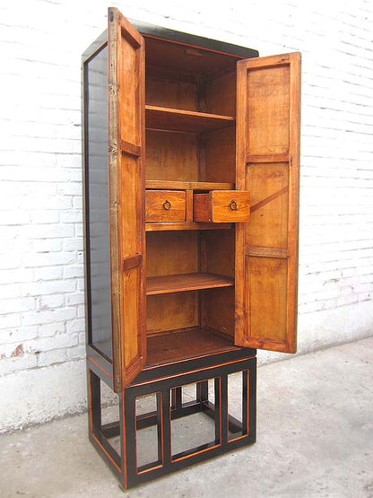 China schlanker Schrank schwarzer Lack Kolonialstil Pinie