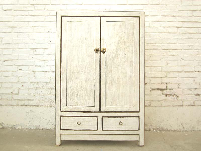 Asien antikweißer halbhoher Schrank vintage Massivholz