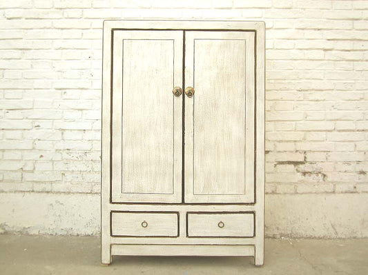 Asien antikweißer halbhoher Schrank vintage Massivholz