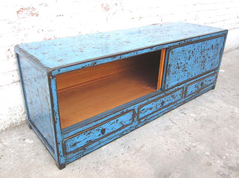 Asien Lowboard Kommode azurblau Shabby Chic Pinienholz
