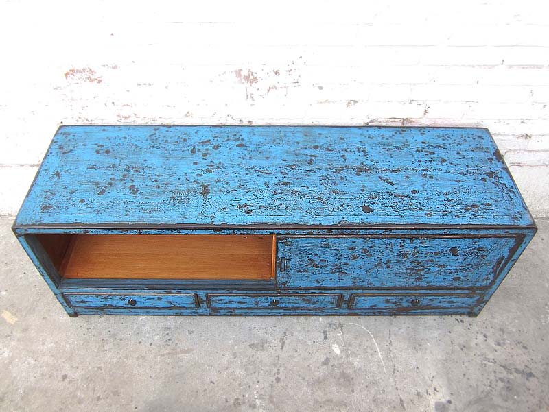 Asien Lowboard Kommode azurblau Shabby Chic Pinienholz