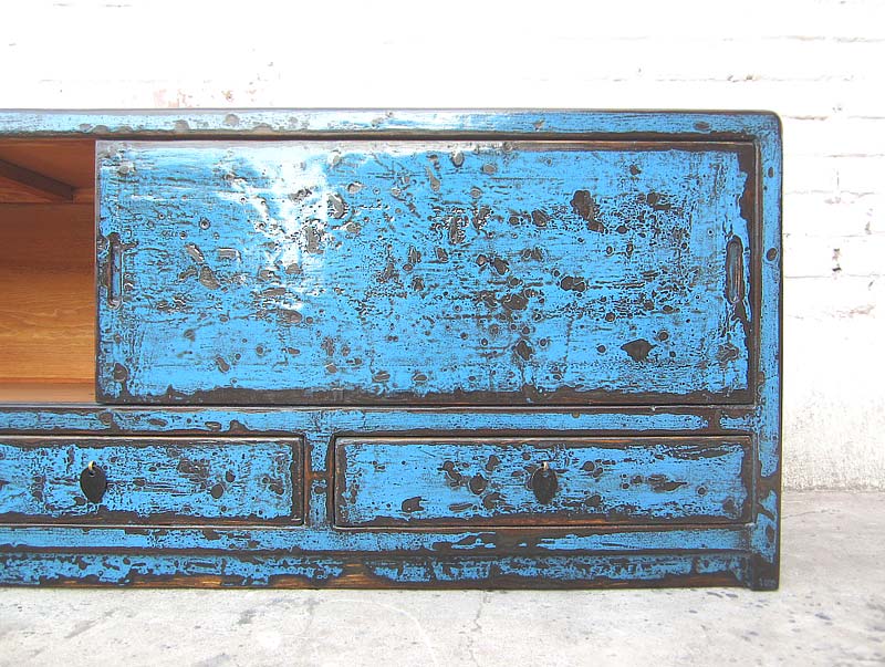 Asien Lowboard Kommode azurblau Shabby Chic Pinienholz