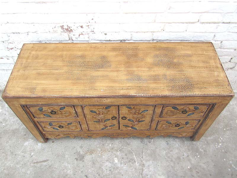 Asien kleines Sideboard Anrichte TV Kommode florale Bemalung Naturholz