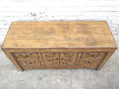 Asien kleines Sideboard Anrichte TV Kommode florale Bemalung Naturholz
