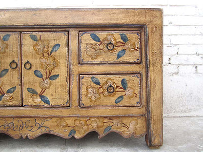 Asien kleines Sideboard Anrichte TV Kommode florale Bemalung Naturholz
