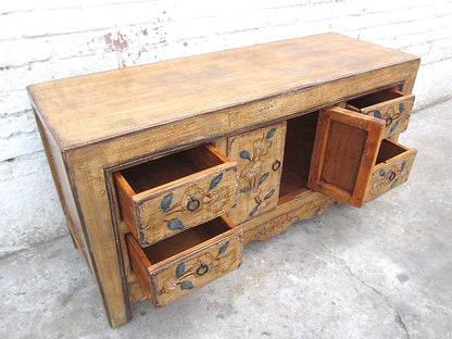 Asien kleines Sideboard Anrichte TV Kommode florale Bemalung Naturholz