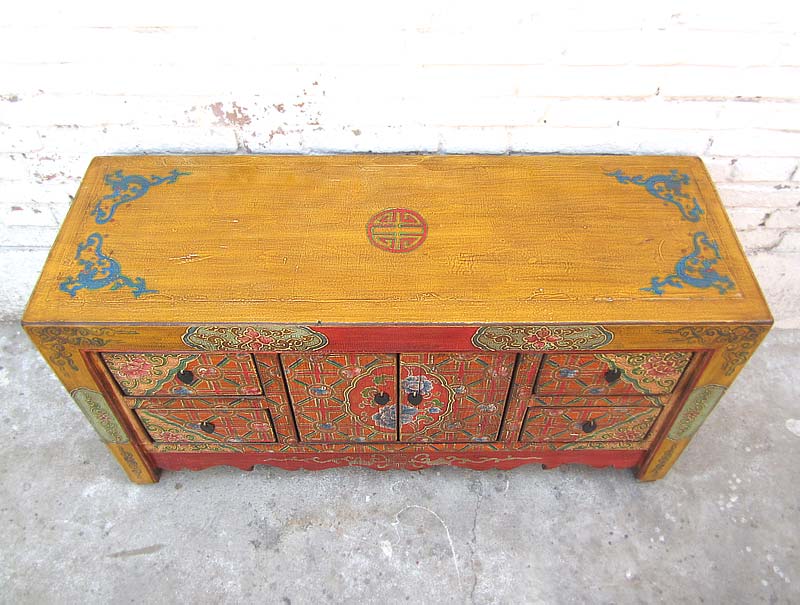 China bunt bemaltes Lowboard Kommode Folklore look Pinienholz