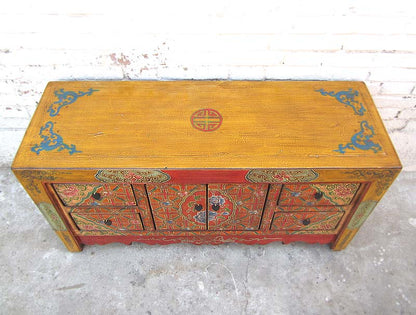 China bunt bemaltes Lowboard Kommode Folklore look Pinienholz