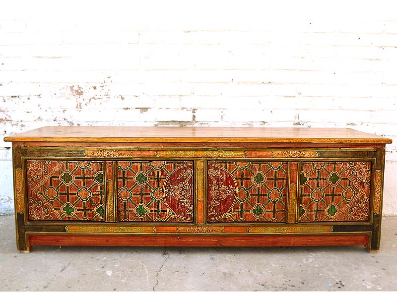 Tibet Lowboard Multicolor Motifbemalung Unikat rot orange