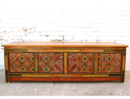 Tibet Lowboard Multicolor Motifbemalung Unikat rot orange