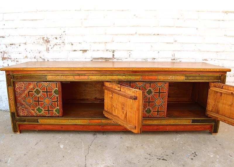 Tibet Lowboard Multicolor Motifbemalung Unikat rot orange